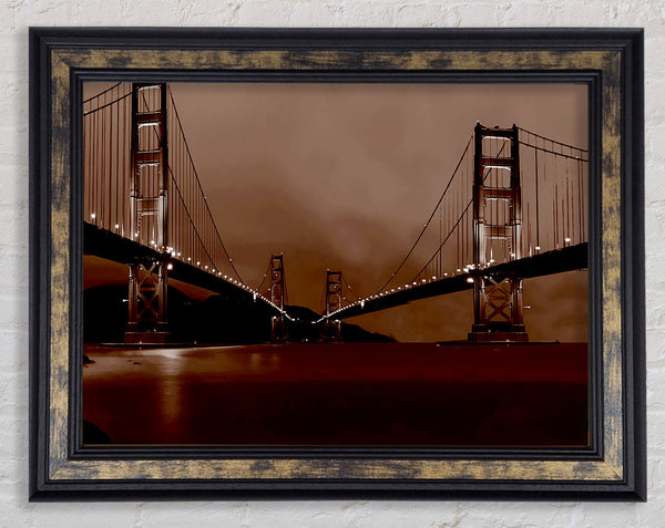 Golden Gate Bridge Twins Brown Framed Print