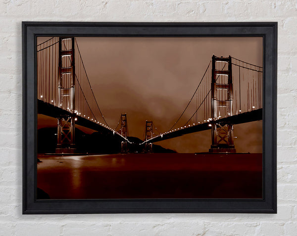 Golden Gate Bridge Twins Brown Framed Print