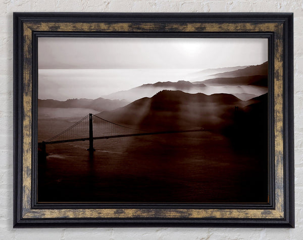 Goldon Gate Bridge Misty Morning Brown Framed Print