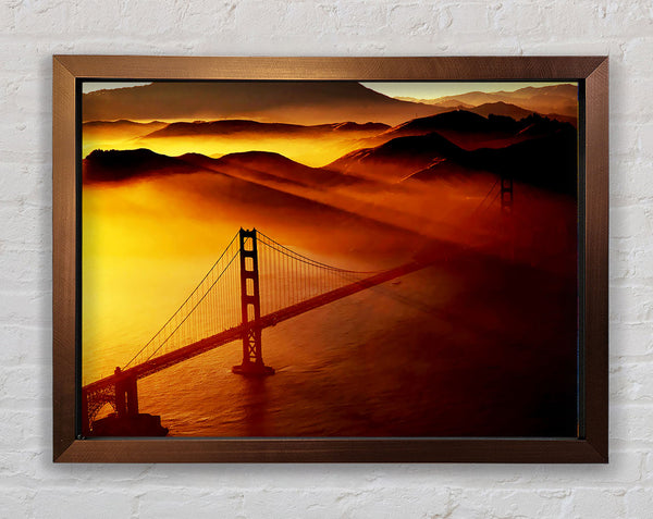 Goldon Gate Bridge Sunshine Mist Morning Framed Print
