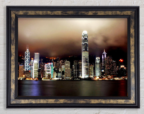Hong Kong Harbour Brown Framed Print
