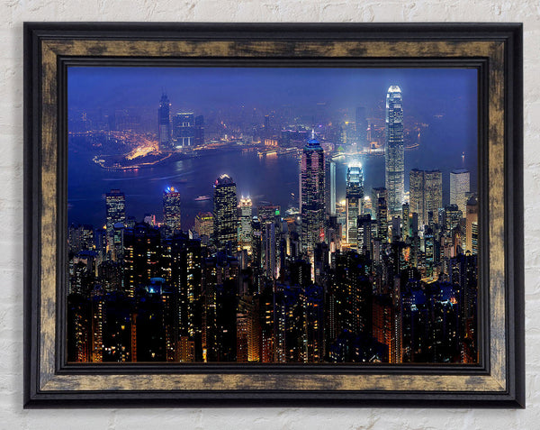 Hong Kong Harbour Night Mist Framed Print
