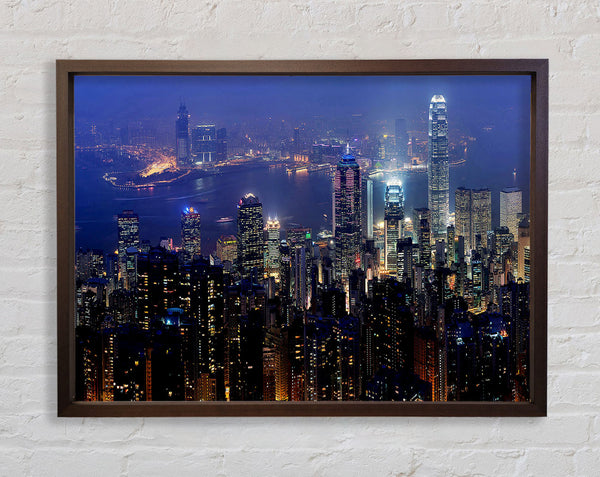 Hong Kong Harbour Night Mist Framed Print