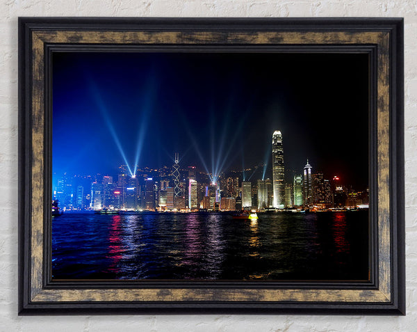 Hong Kong Strobe Light Reflections Framed Print