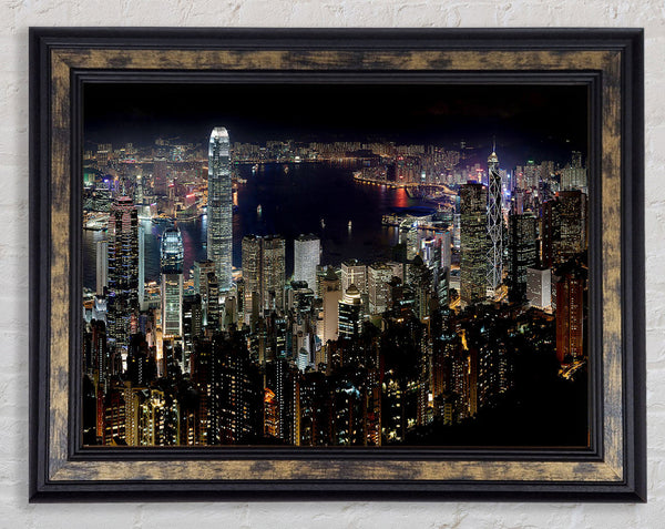 Hong Kong Waters At Night Framed Print