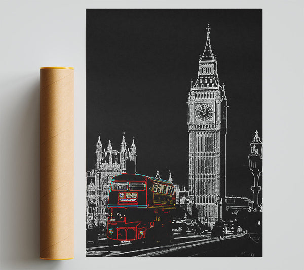 London Big Ben Red Bus Giclee Print