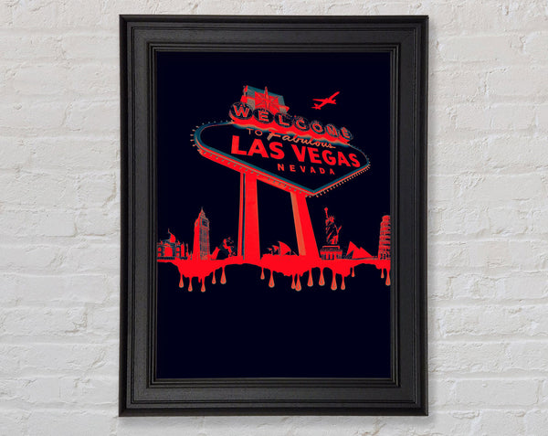 Las Vegas Sign Red Black Framed Print