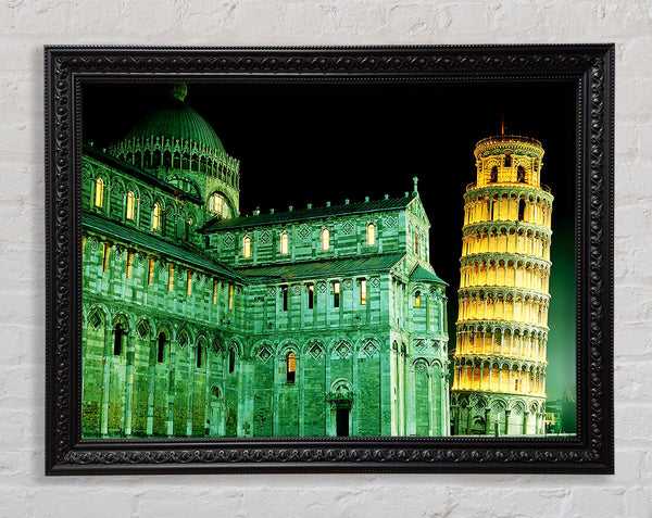 Leaning Tower Of Pisa Green Hue Framed Print