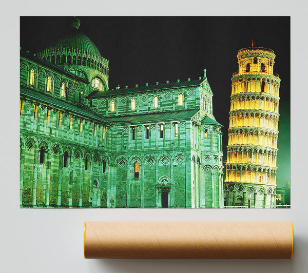 Leaning Tower Of Pisa Green Hue Print