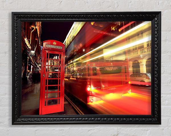 London Red Night Bus Blur Framed Print