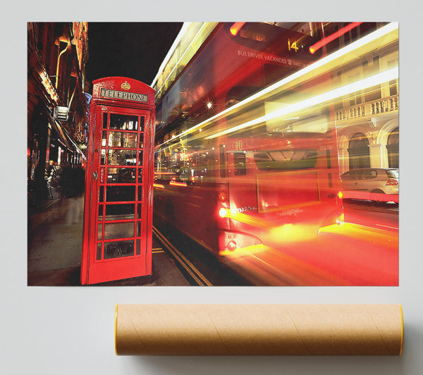 London Red Night Bus Blur Print