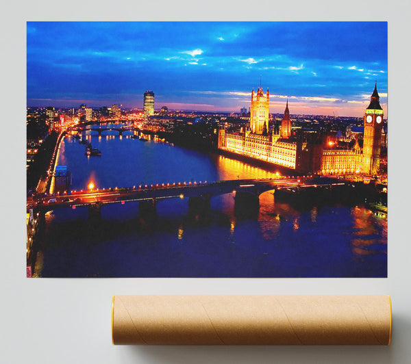 London Ariel View Night Blues Print