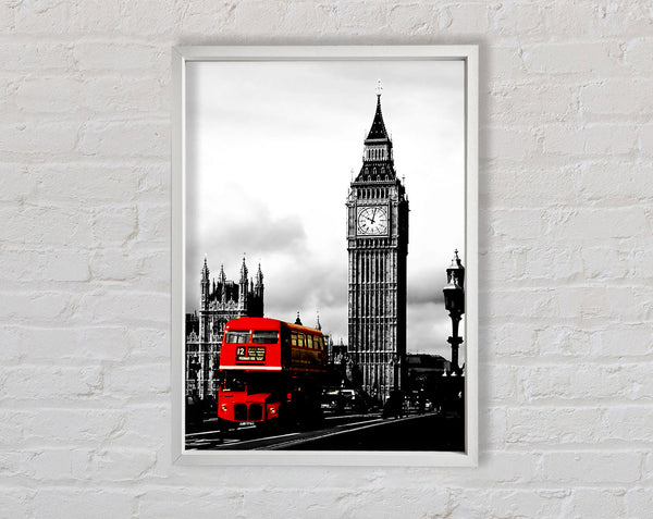 London Big Ben Red Bus B n W Framed Print