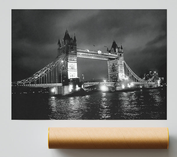 London Bridge At Night B N W Poster