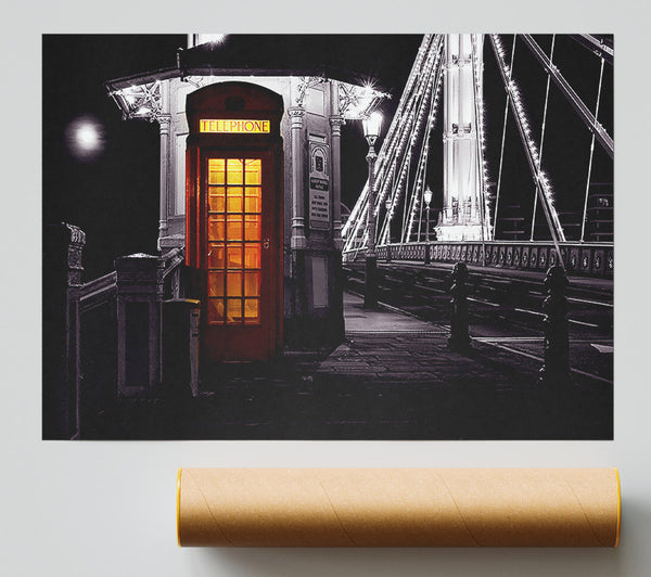 London Bridge Telephone Box Red B N W Poster