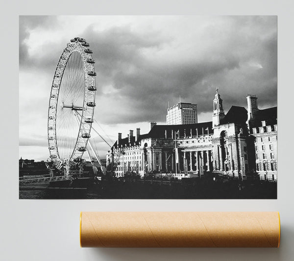 London Eye Clouds B N W Giclee Print