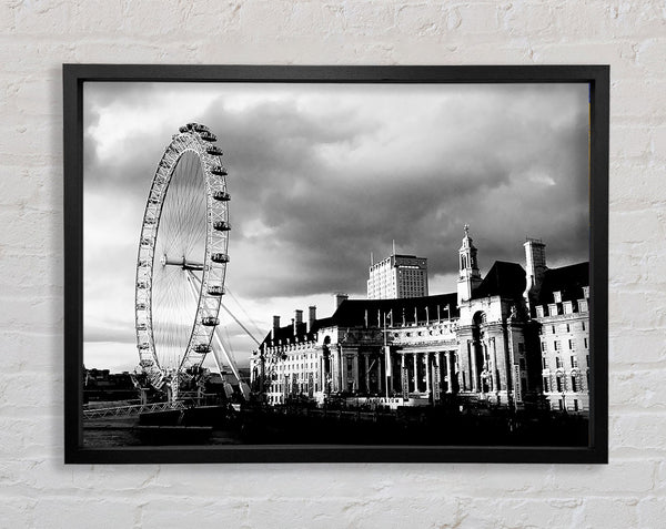 London Eye Clouds B n W Framed Print