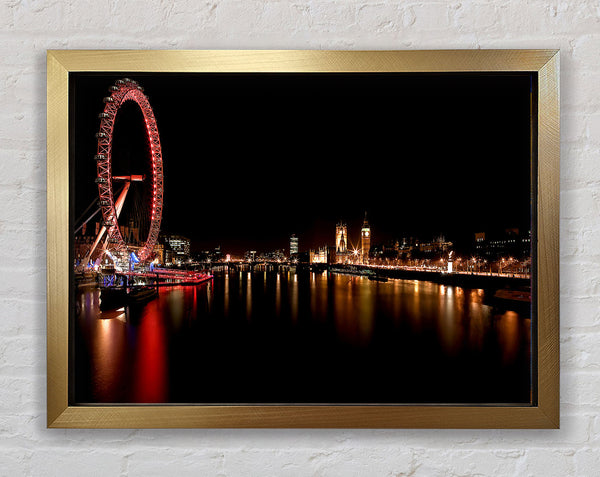 London Eye Red Water Reflections Framed Print