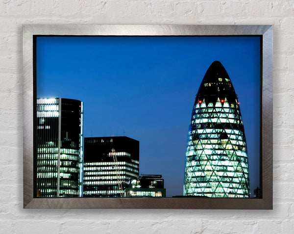 London Gherkin Night Lights Framed Print