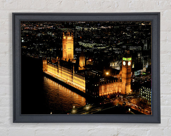 London Houses Of Parliament Ariel View Framed Print