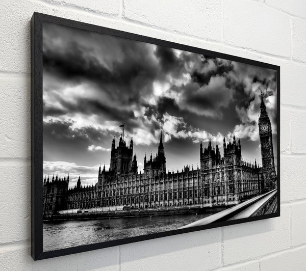 London Houses Of Parliament B n W Storm Clouds