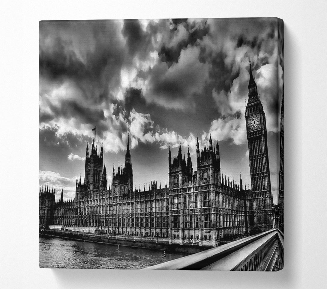  A Canvas Print of London Houses Of Parliament B n W Storm Clouds Canvas Wall Art
