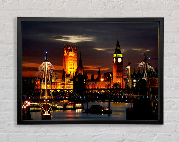 London Houses Of Parliament Lights Framed Print