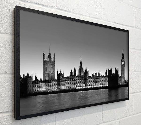 London Houses Of Parliament On The Thames B n W