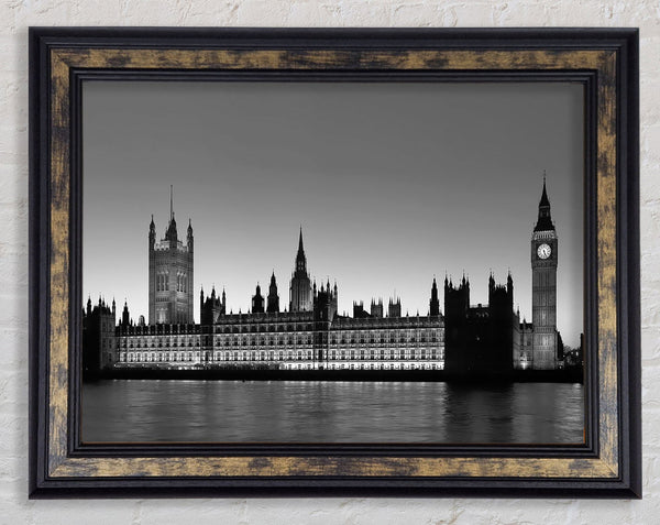 London Houses Of Parliament On The Thames B n W