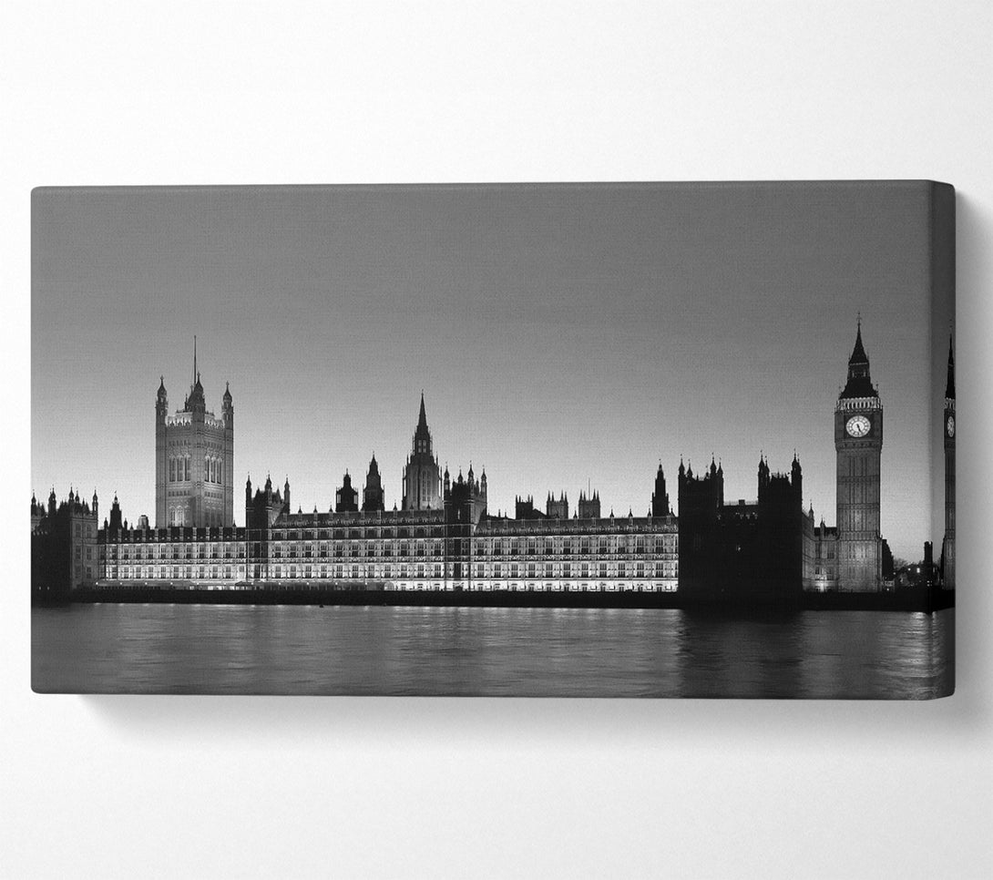  A Canvas Print of London Houses Of Parliament On The Thames B n W Canvas Art