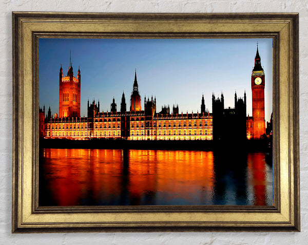 London Houses Of Parliament Reflections Framed Print