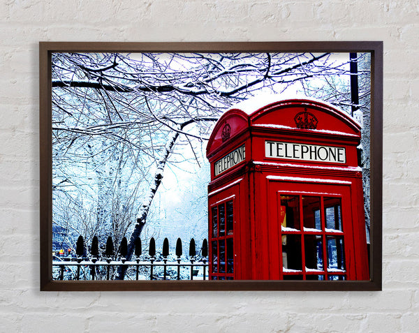 London Telephone Box In The Snow Framed Print