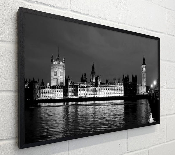 London Thames Houses Of Parliament B n W Night