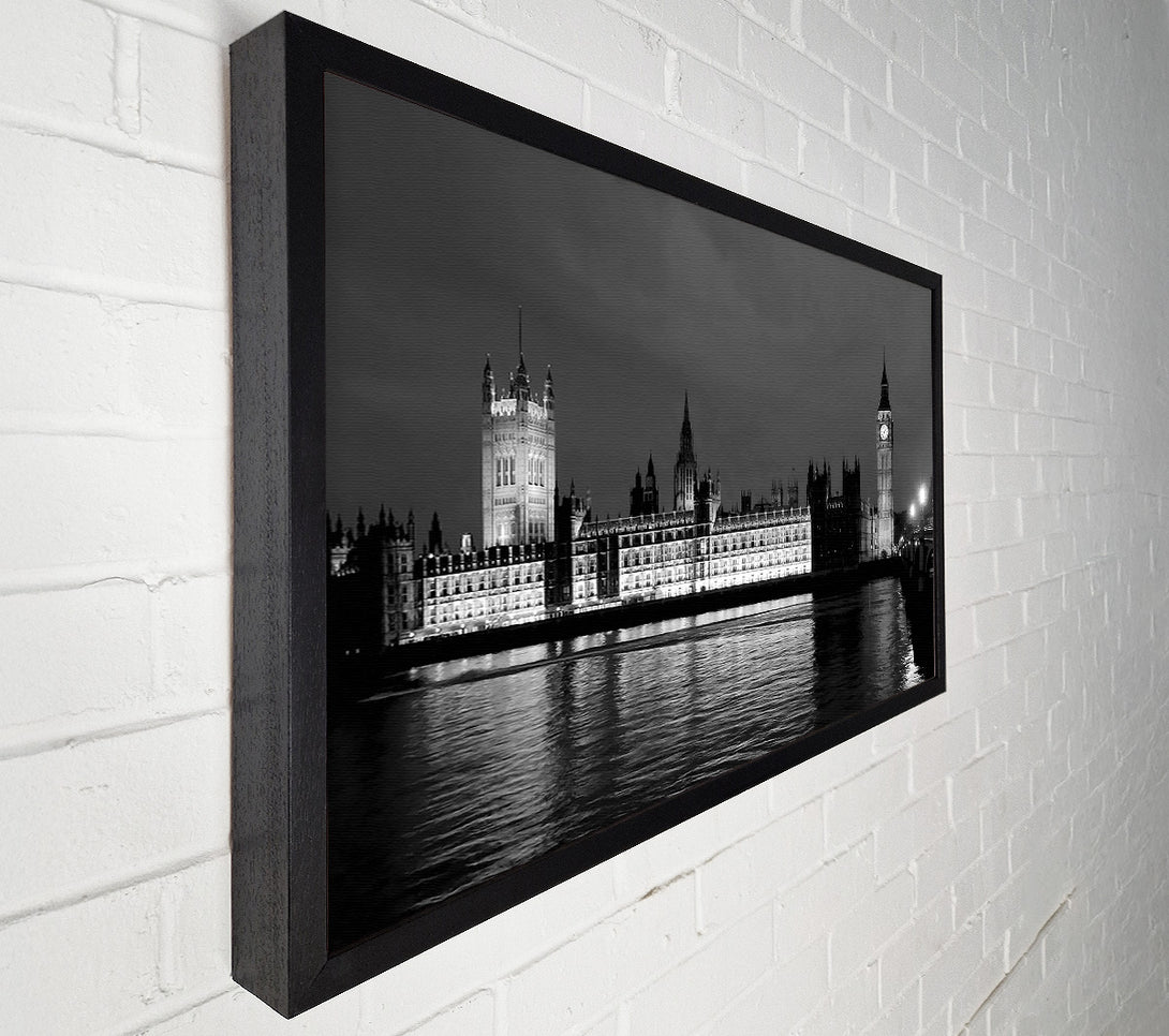  A Canvas Print of London Thames Houses Of Parliament B n W Night Canvas Print