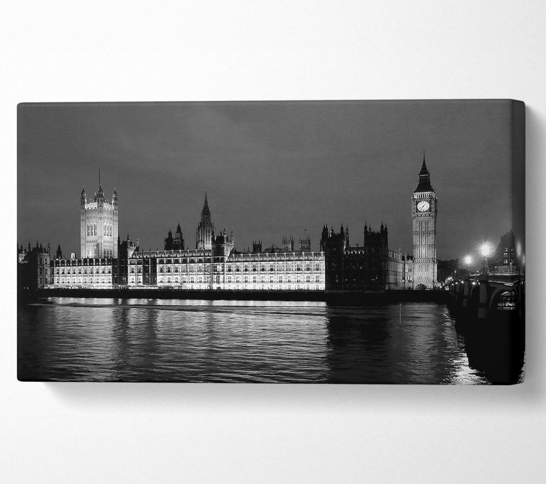  A Canvas Print of London Thames Houses Of Parliament B n W Night Canvas Print