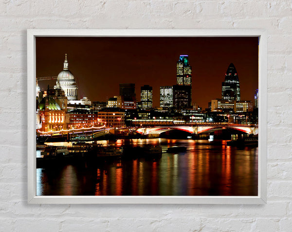 London Thames Night Lights Framed Print