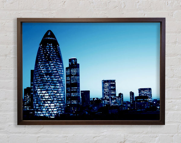 London The Gherkin Blue Cast Framed Print