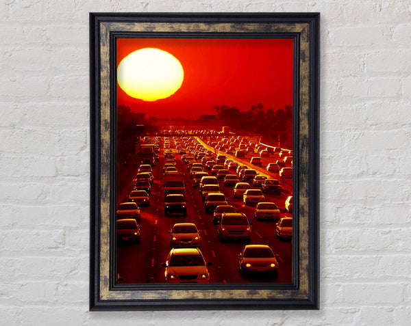 Los Angeles Highway Sun Blaze Framed Print