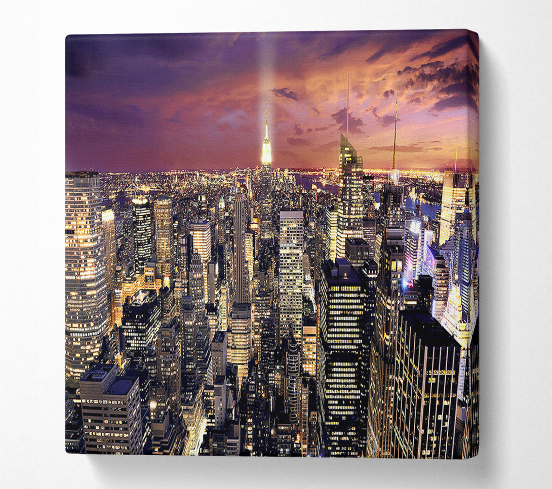  A Canvas Print of Manhattan Aerial View At Night Canvas Wall Art