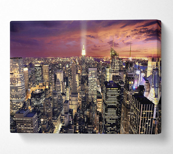  A Canvas Print of Manhattan Aerial View At Night Canvas Wall Art