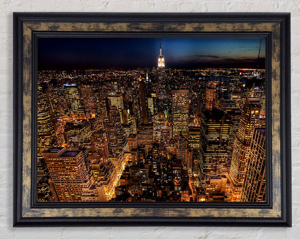 Manhattan Night Life Glow Framed Print