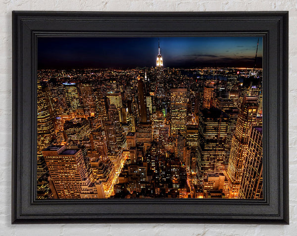 Manhattan Night Life Glow Framed Print