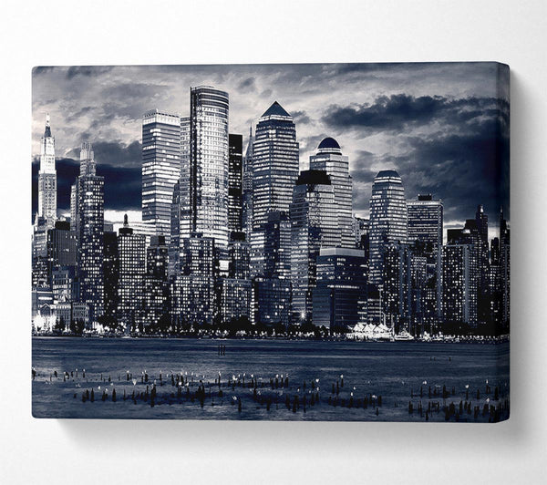  A Canvas Print of Manhattan Panorama In Blue Canvas Wall Art
