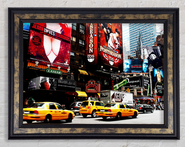 New York Yellow Cabs On Broadway By Day Framed Print