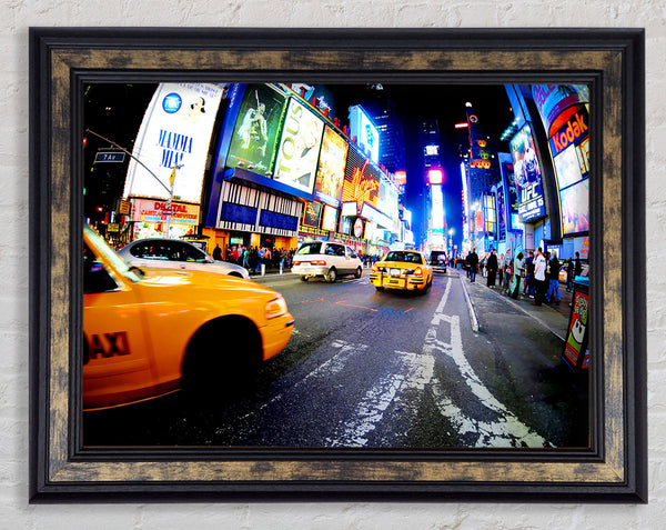 Yellow Cab New York Broadway Drive Framed Print