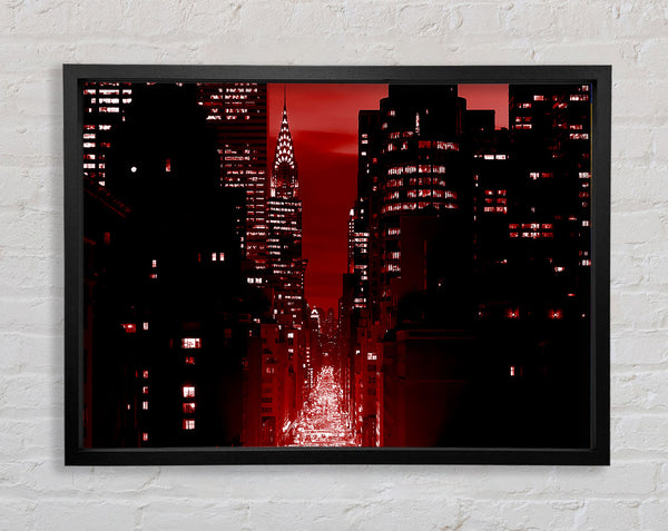 New York City 5Th Avenue Rush Hour Red Framed Print