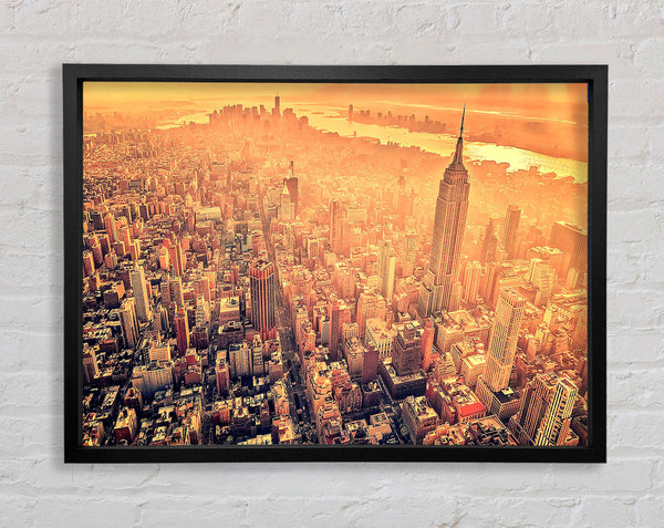 New York City Aerial View Retro Framed Print