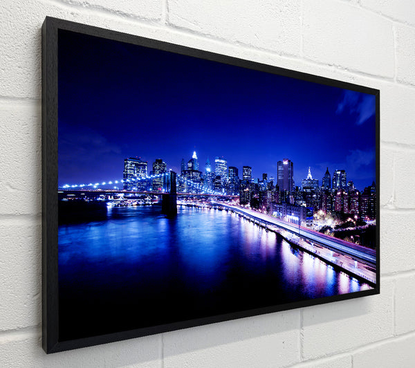 New York City Brooklyn Bridge Ariel Night View