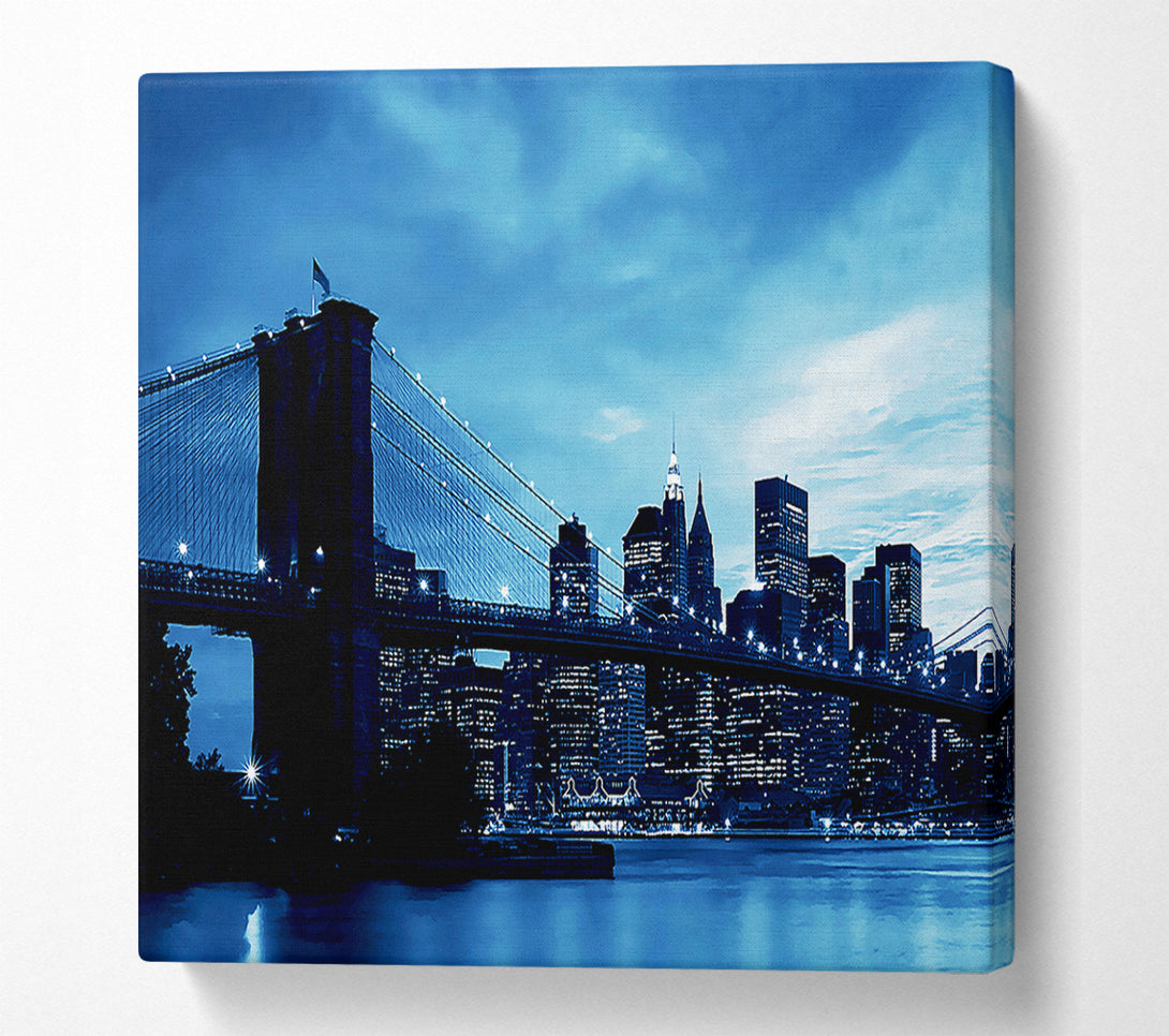  A Canvas Print of New York City Brooklyn Bridge Blue Canvas Wall Art