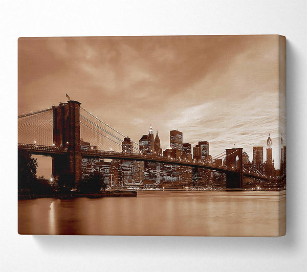  A Canvas Print of New York City Brooklyn Bridge Brown Cast Canvas Print